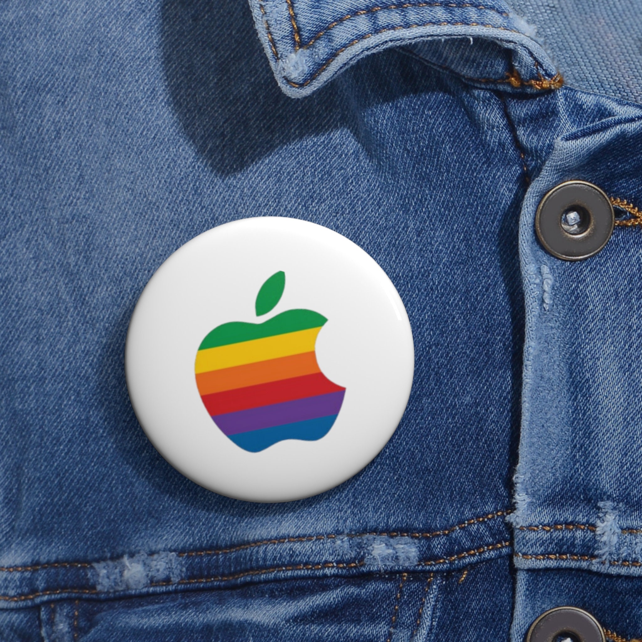 Vintage Style Apple Macintosh Logo Pin Button Old Logo Pin