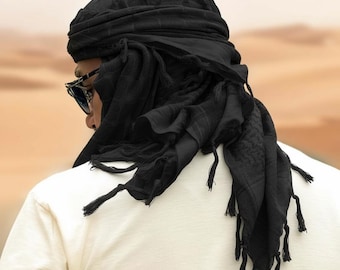Black Palestinian Keffiyeh Scarf – Traditional Cotton Shemagh
