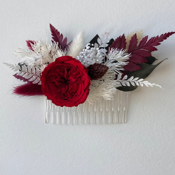 BURGUNDY, RED + WHITE Floral Hair Comb