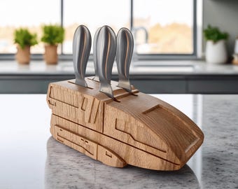 Handmade red oak Cutlery Shuttle (with brushed stainless charcuterie tools) (4"x4"x8")