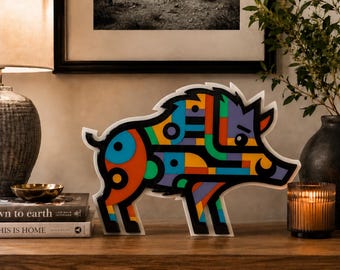 Handmade Javelina Wood Wall Art: Pop Art Decor, Signed Limited Edition
