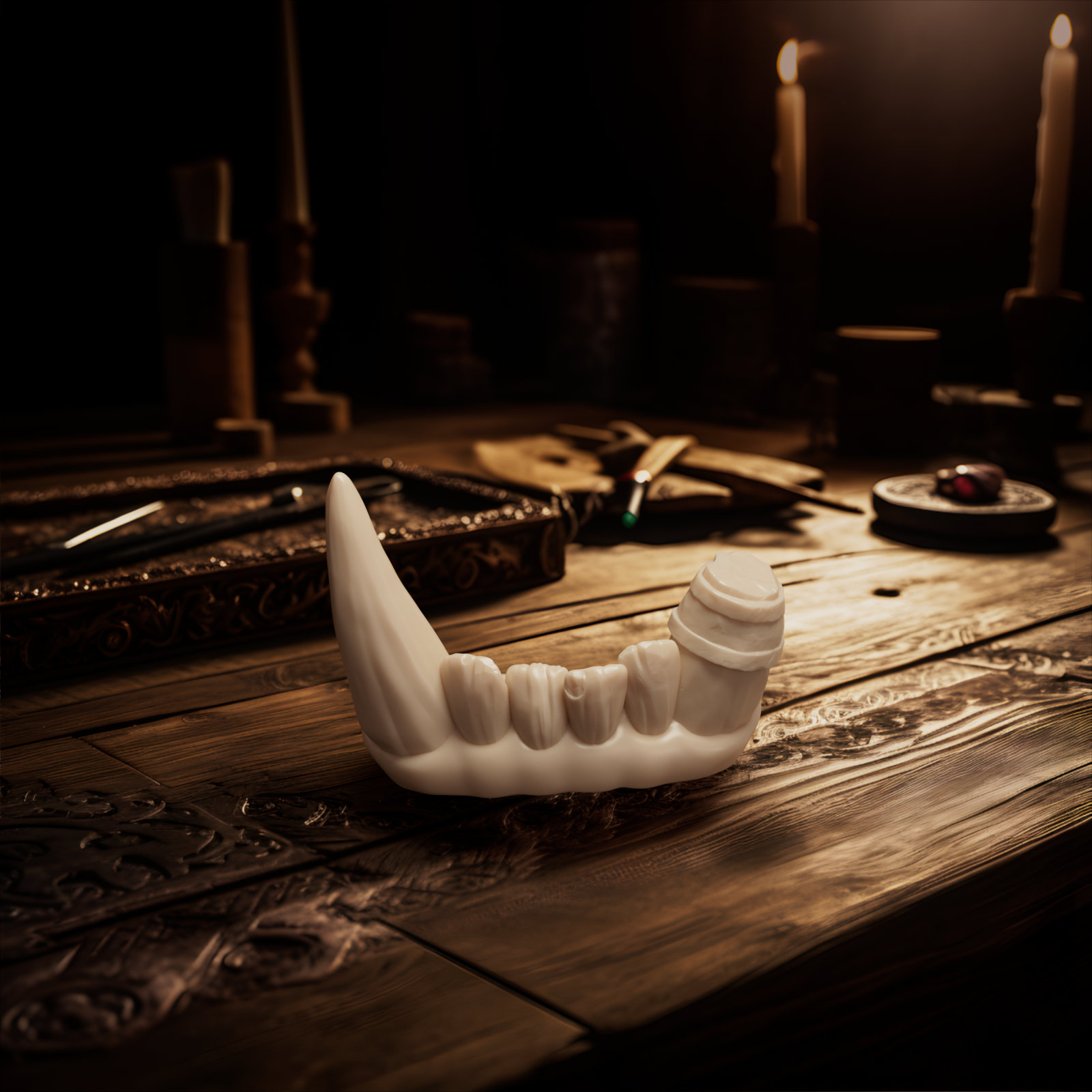 Resin Cosplay Orc Tusks - Broken Tusk with Ring style (lower teeth)