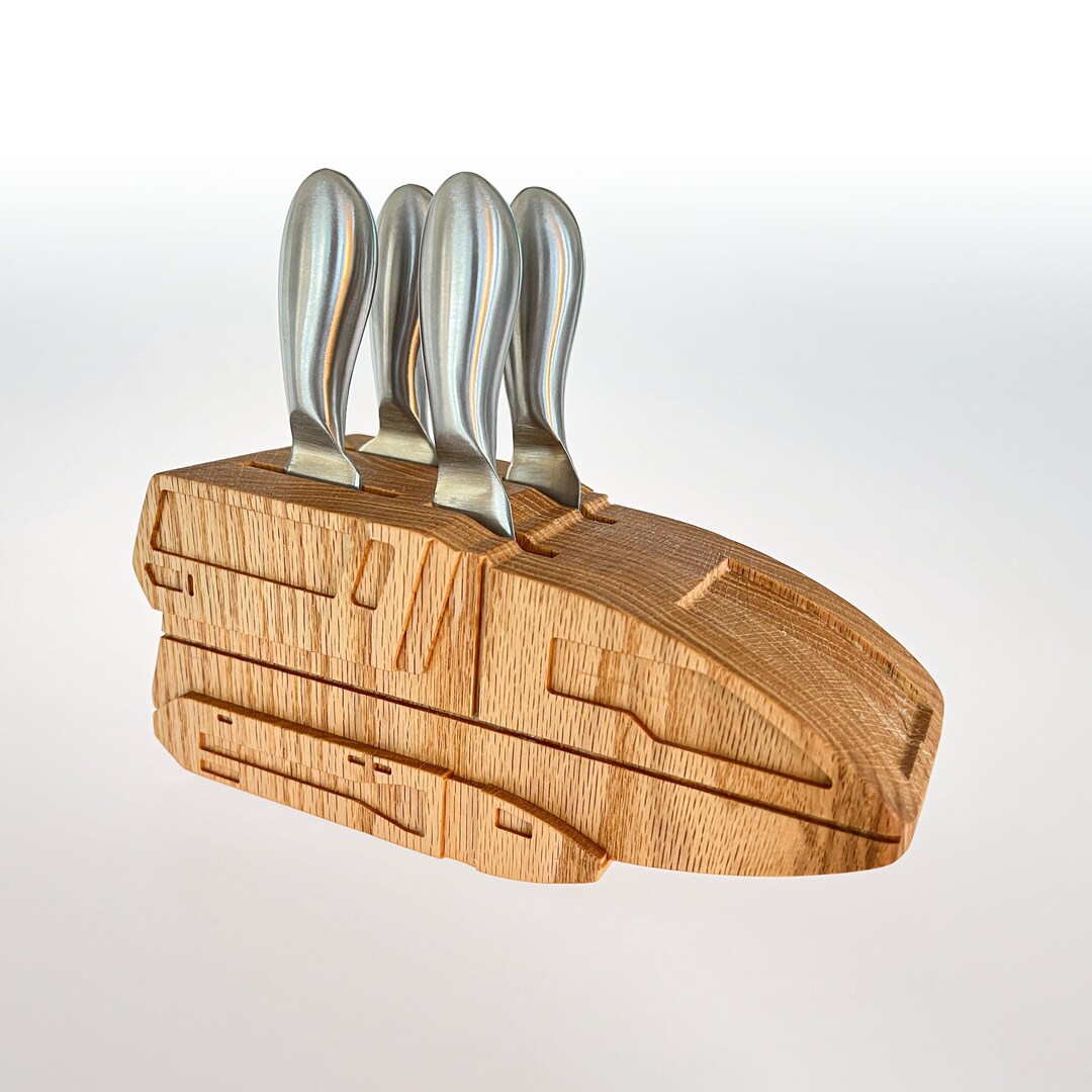 Handmade Red Oak Cutlery Shuttle includes Brushed Stainless Charcuterie