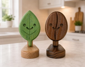 Mister Tea and Bean Stiller Wooden Figurines: Kitchen Decor