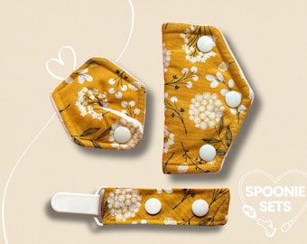 Tubie Pad, Port Cover, Tubie Clip - Mustard Yellow Woodland Floral