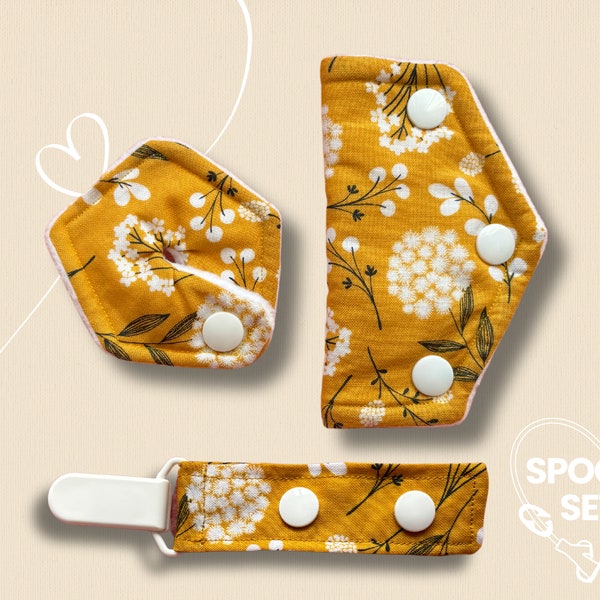 Tubie Pad, Port Cover, Tubie Clip - Mustard Yellow Woodland Floral