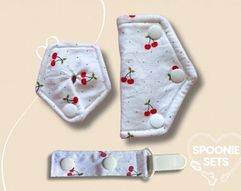 Tubie Pad, Port Cover, Tubie Clip - White and Red Cherries and Dots