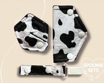 Tubie Pad, Port Cover, Tubie Clip - Glitter Black and White Cow Print