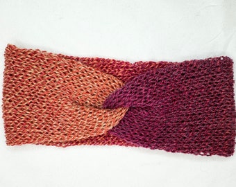 100% Merino Wool Knit Headband | Two-Toned Ombre Orange & Red Headband/Ear Warmer | Mulesing-Free Wool