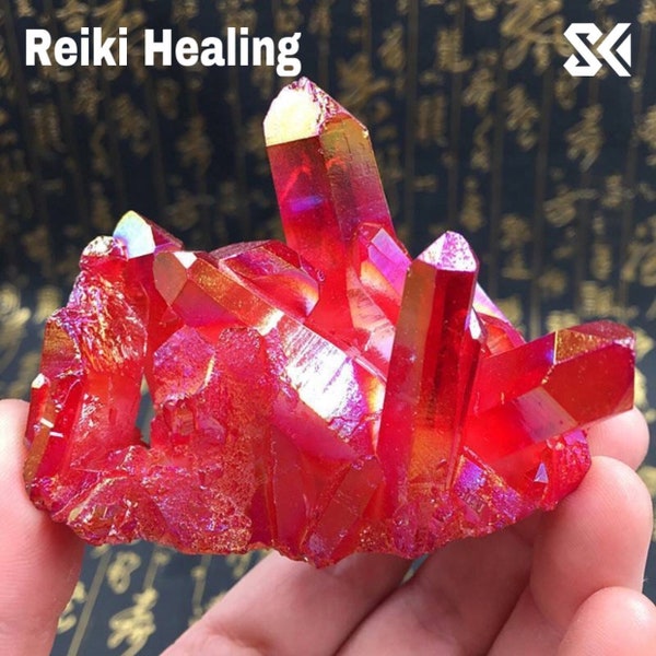 Large Natural Red Crystal | Aura Red Quartz | Crystal Cluster | Titanium Gemstone | Rare Gemstone | Decoration Stone | Reiki Healing | Gift
