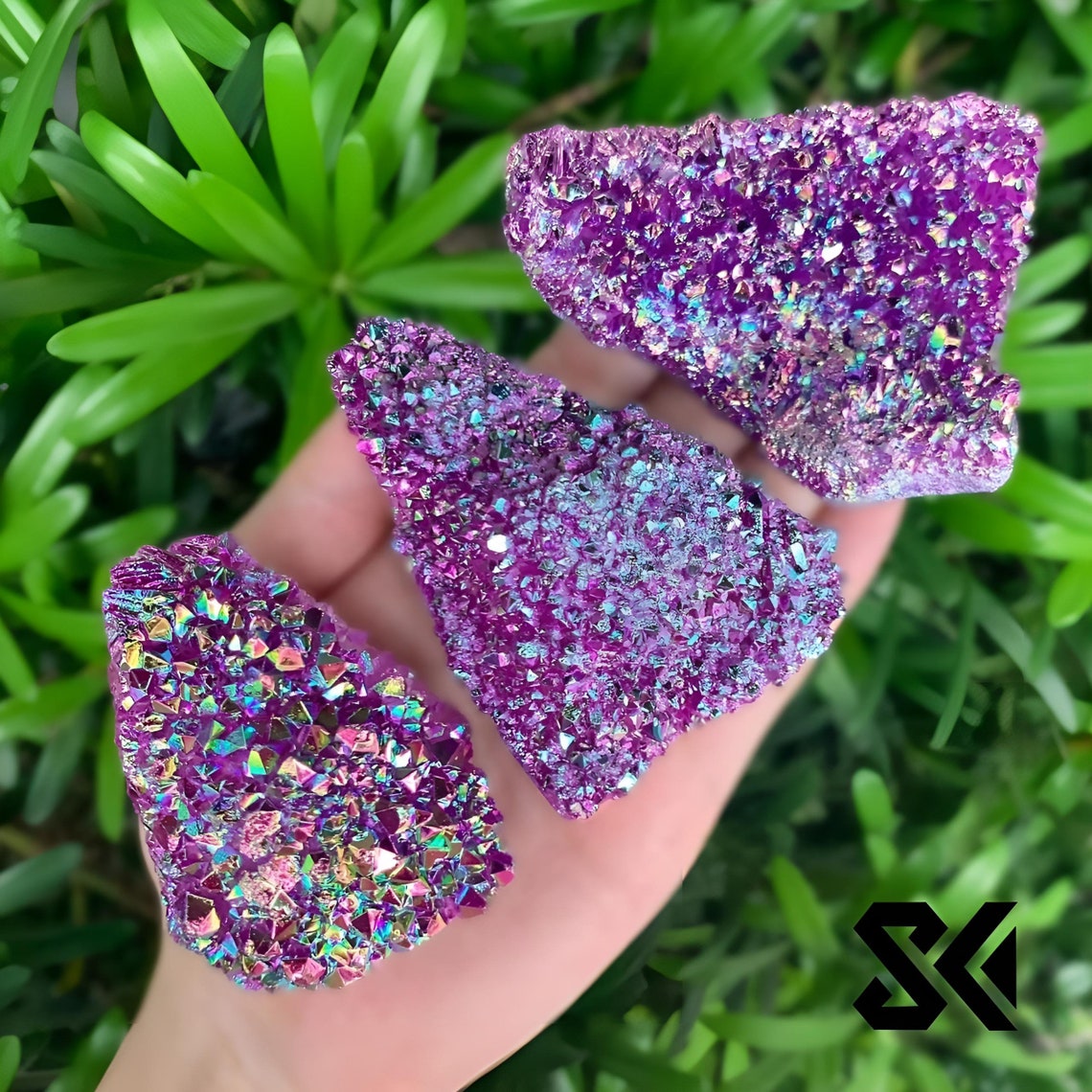 Natural Raw Rainbow Cluster – Angel Aura & Titanium Geode Quartz Crystal Specimen From Madagascar