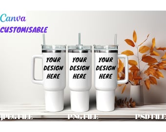 40 Unzen Becher Full Wrap Mockup, Canva Becher Wrap Vorlage, anpassbare Canva Drag And Drop Becher Mockup 40 Unzen