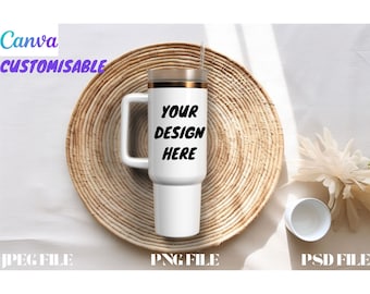40 Unzen Becher Vorlage, Canva Hand Quencher Becher Mockup, Schöne Anpassbare Becher Mockup 40 Unzen