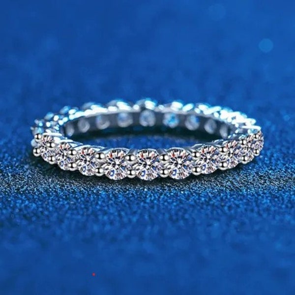 2.2 Carat Total Moissanite Platinum Plated 925 Sterling Silver Eternity Band