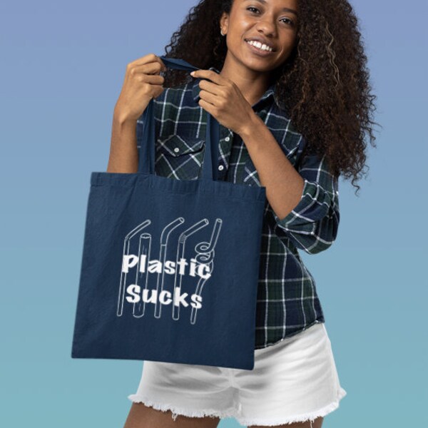 Canvas Shopping Bag/ Plastic Sucks Reusable  Shopping Bag/ Gift Idea/ Eco Friendly Bag