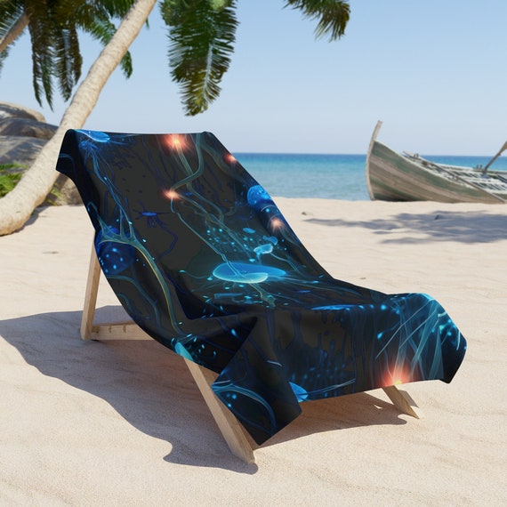 XL Beach Towels Bioluminescent Neon Blue Mushroom Towel 5ft to 6ft Length Summer Towels O.G. Art by Osohees in Austin TX Etsy