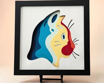 Colorful Cat 3D Paper Shadow Box | Modern Art Layered Cat Art | Unique Cat Lover Gift