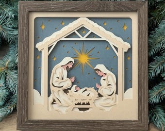 3D Nativity Shadow Box: Layered Papercut Christmas Manger Scene