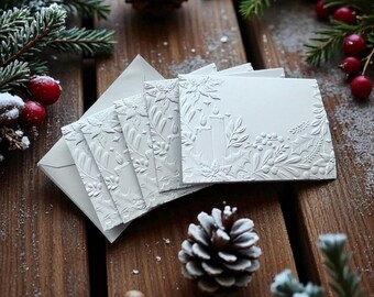 Embossed Christmas Card Set: Candle & Winter Foliage Design