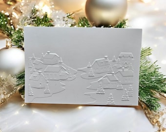 Embossed Winter Village Christmas Card Set - A2 Blank Holiday Cards