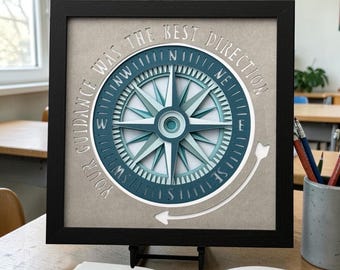 3D Teacher Appreciation Compass  Layered Paper Shadow Box | Inspirational Classroom Decor | Teacher Gift