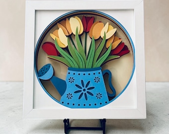 3D Tulip Shadow Box Art | Paper Flower Wall Decor | Spring Floral Art