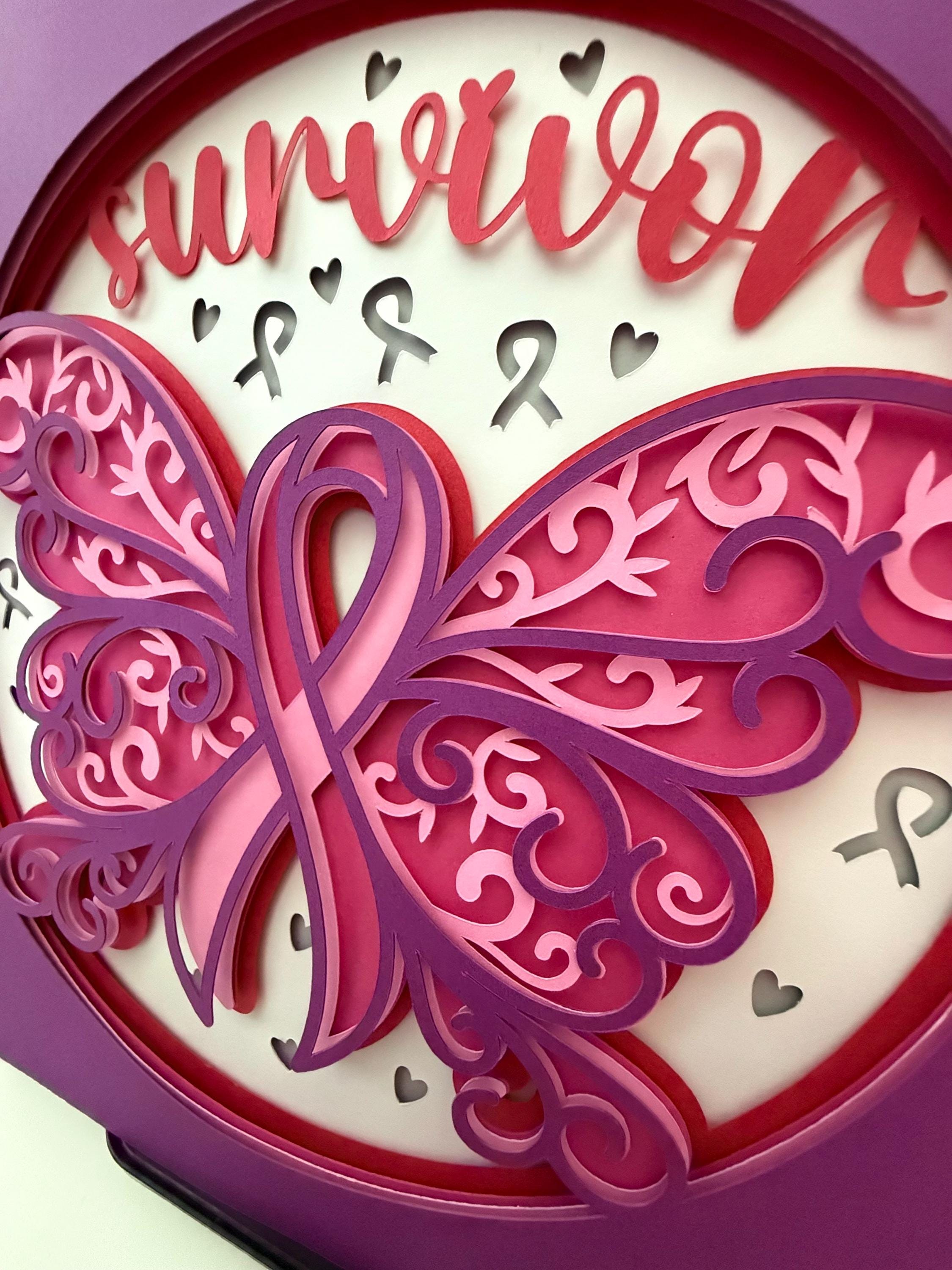 3D Breast Cancer Survivor Shadow Box-pink Ribbon Butterfly ...