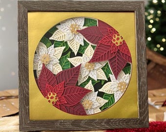 3D Christmas Poinsettia Shadow Box: Layered Paper Art Decor