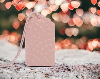 Embossed Heart Valentine's Gift Tag: Shimmer Pink Pre-Strung Tag