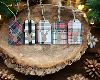 Plaid Buck Christmas Gift Tags – Rustic Holiday Favor Tags