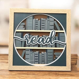 3D Paper Art Shadow Box: &quot;READ&quot; Bookshelf - Book Lover Gift