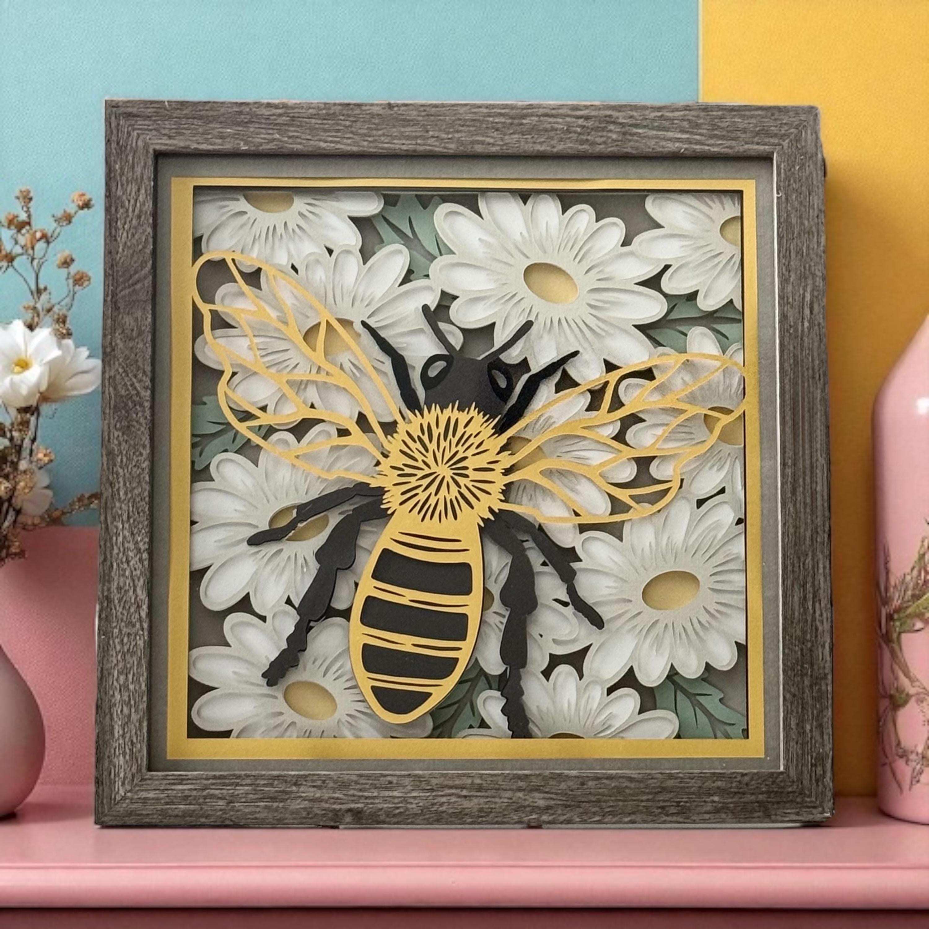 3D Bee & Daisy Shadow Box: Layered Paper Wall Art - Etsy
