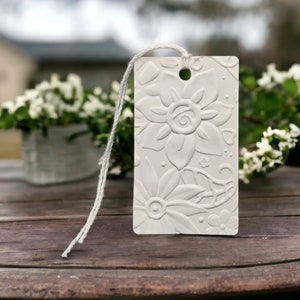 Embossed floral gift tag-Pre-Strung Hanging Tags-Textured botanical tag-Wedding tags-Favor tags-Paper tags-To From Tag-Scrapbooking-gift tag