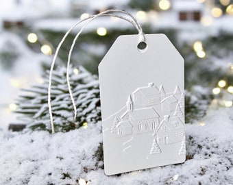 Embossed Winter Village Christmas Gift Tag, Shimmer Cardstock