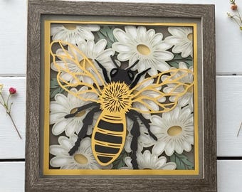 3D Bee & Daisy Shadow Box: Layered Paper Wall Art