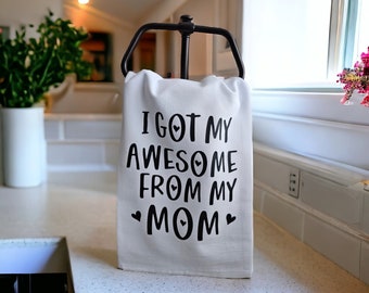 Tea Towel-"I got my Awesome..."-100% cotton-fun kitchen towel-delicate bakers towel-dish towel-machine washable-white flour sack towel