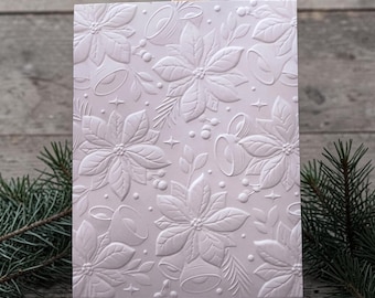 Embossed Christmas Poinsettia & Bells  Card Panel - A2 Card Front (4.25”x5.5”)