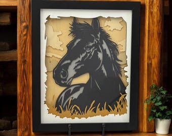 3D Horse Portrait Shadow Box: Layered Paper Art, Rustic Farmhouse Decor