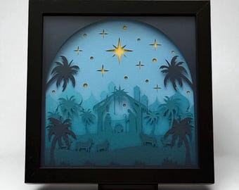 Handcrafted Nativity Scene Shadow Box: Layered 3D Paper Art Christmas Decor