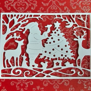 Père Noël découpé avec bordure, Père Noël découpé, Père Noël en relief, fabrication de cartes, rectos de cartes, scrapbooking, décoration de fête, sapin de Noël découpé