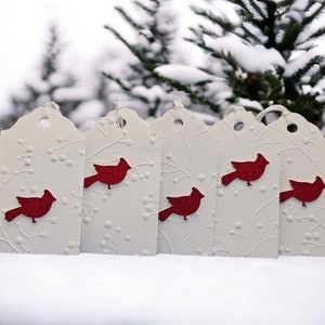 Étiquette-cadeau de Noël, étiquette-cadeau Cardinal, étiquette de fête des fêtes, cadeau, décoration de fête de Noël, étiquette en couches, étiquette pré-enfilée, table de Noël