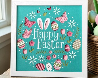 3D Happy Easter Shadow Box | Layered Paper Easter Decor