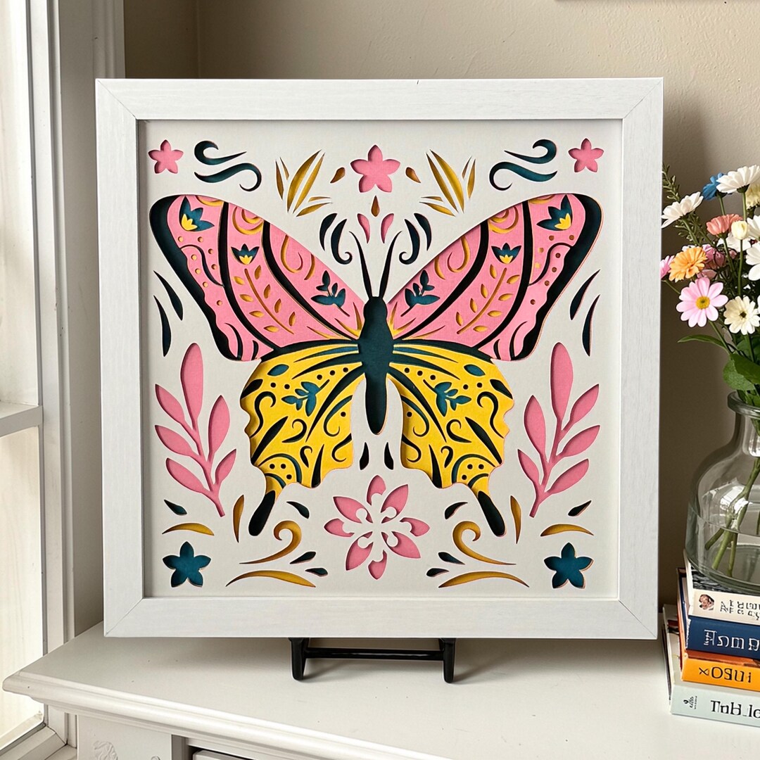 3D Butterfly Shadow Box | Layered Paper Butterfly Folk Art - Etsy