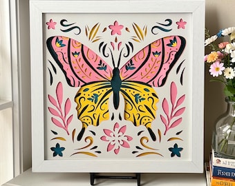 3D Butterfly Shadow Box | Layered Paper Butterfly Folk Art