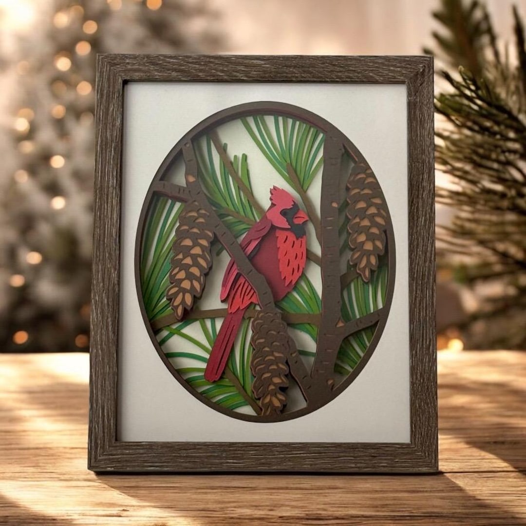 3D Winter Cardinal Shadow Box-layered Paper Art-christmas Gift-unique ...