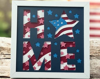 3D Patriotic Shadow Box: HOME American Flag Star - Fourth of July Decor