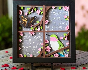 3D Layered Memorial Shadow Box |  Hummingbird & Butterfly Sympathy Art | “Those We Love Don’t Go Away”