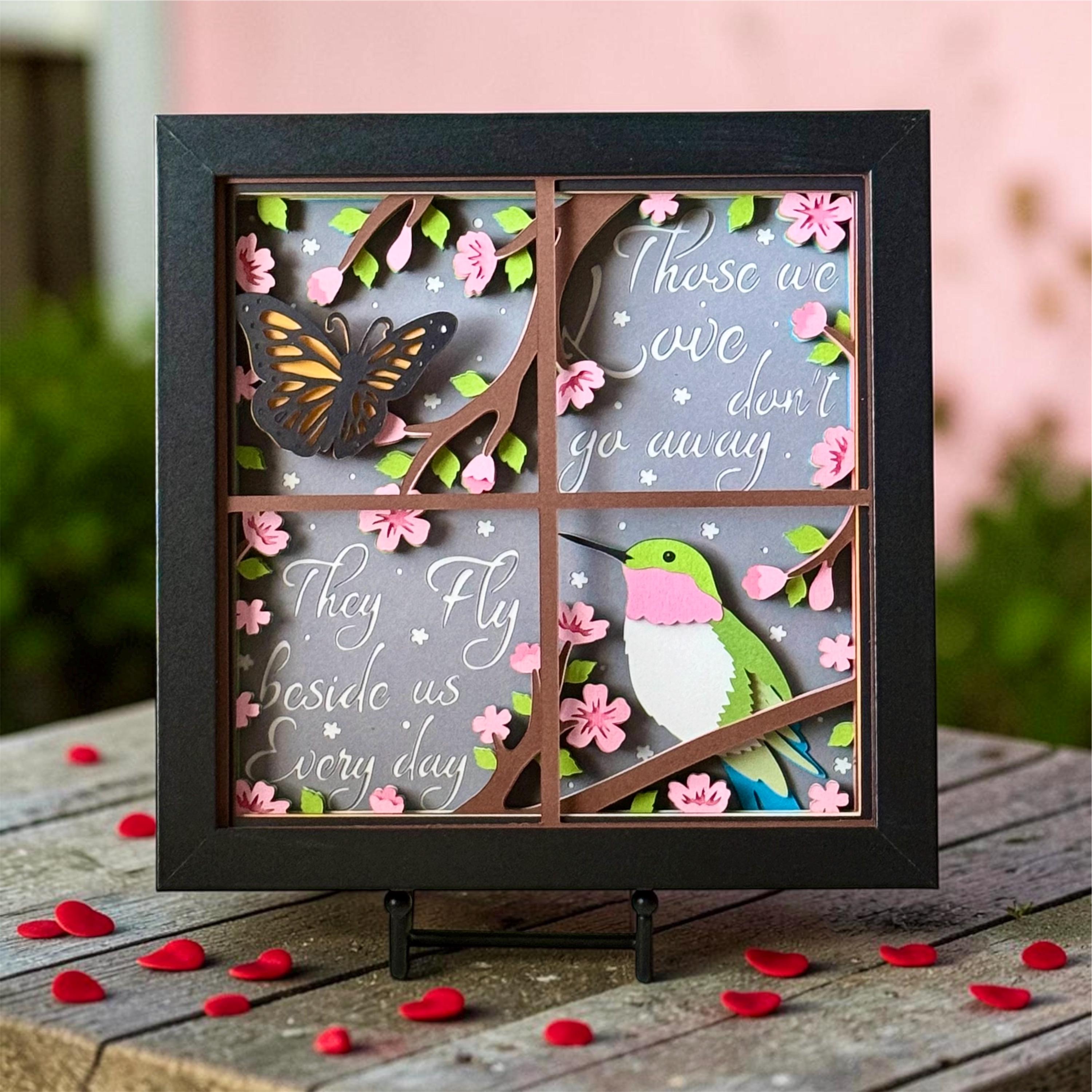3D Layered Memorial Shadow Box | Hummingbird & Butterfly Sympathy Art ...