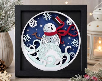 Winter Snowman 3D Shadow Box | Layered Paper Art | Holiday Gift