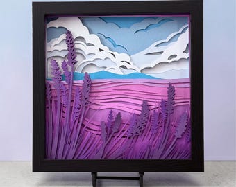 Lavender Field 3D Shadow Box | Layered Paper Art | Floral  Landscape Wall Decor